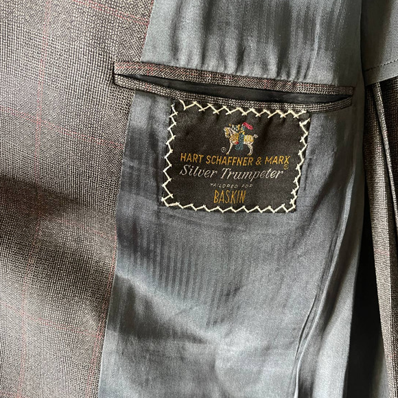 Hart Schaffner Marx 42R Silver Trumpeter LUXURY Blazer Gray Plaid Wool Jacket - Picture 7 of 11